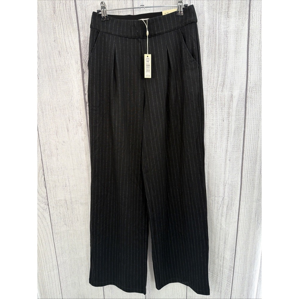 Max Studio Trousers Womens XS Black Stripe Wide Leg Pleated Pant Academia Career